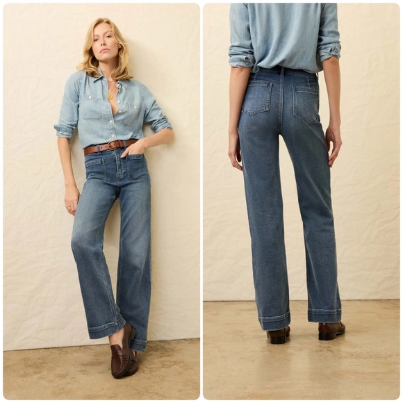 Faherty Stretch Terry Jean Patch Pocket Pant-Riverton Wash Blue Size 28 - Picture 1 of 8